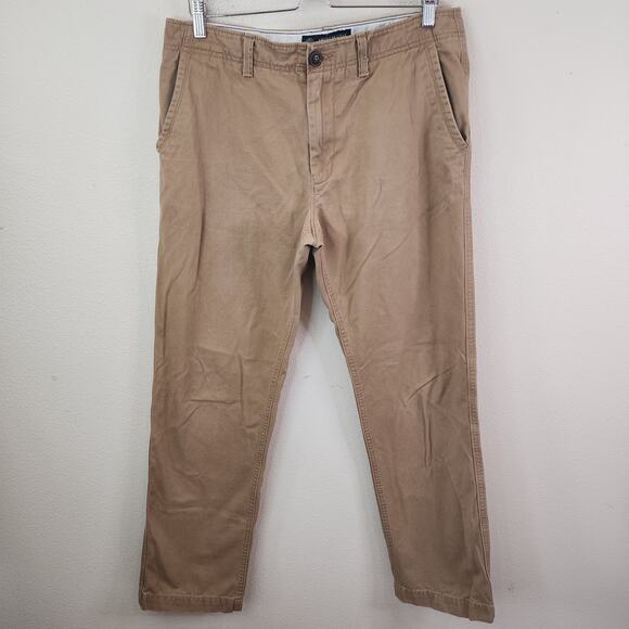 American Eagle Outfitters Mens Tan Chino Pants 33x34 Relaxed Straight Distressed - Picture 1 of 8